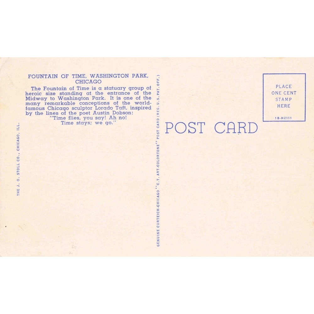 Vintage Fountain of Time Washington Park Chicago Linen Postcard Curt Teich 122 - Picture 2 of 2